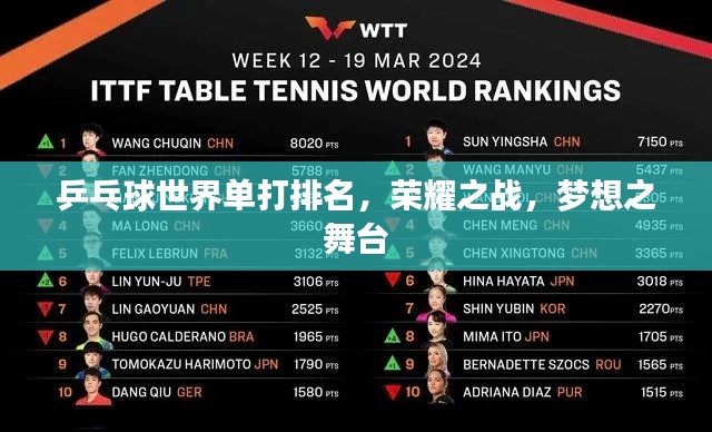 乒乓球世界单打排名,荣耀之战,梦想之舞台